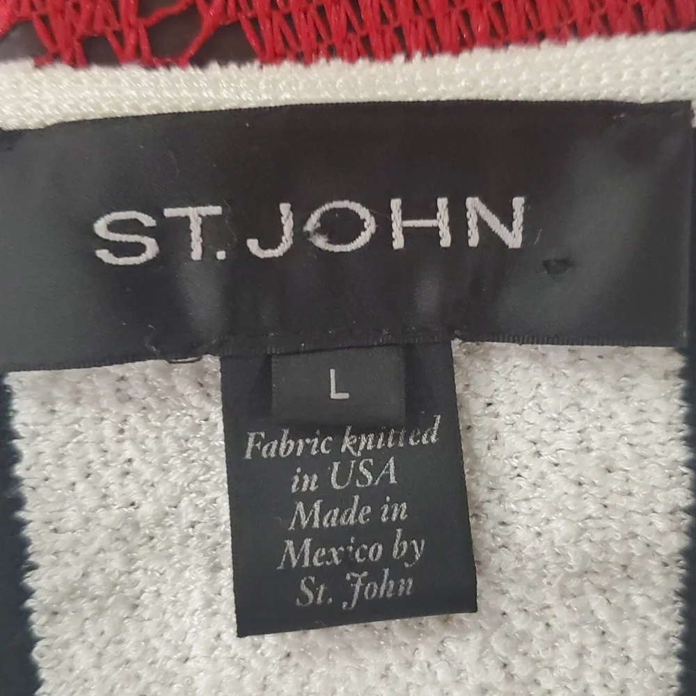 St John white black Terry Cloth  striped knit tunic dress size L - Picture 7 of 16